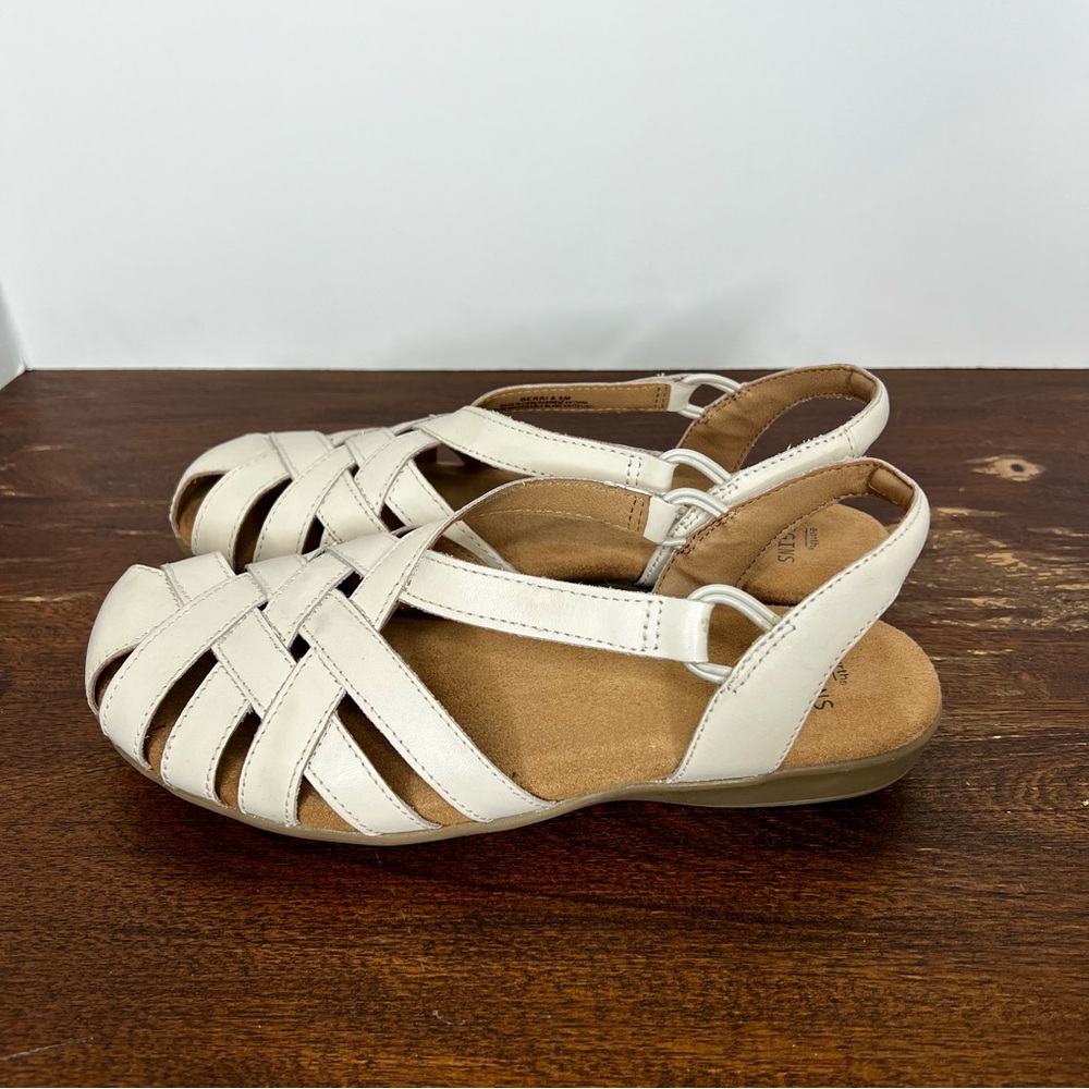 Earth Origins Berri Leather Comfort Sandals Sand White Woven 8.5